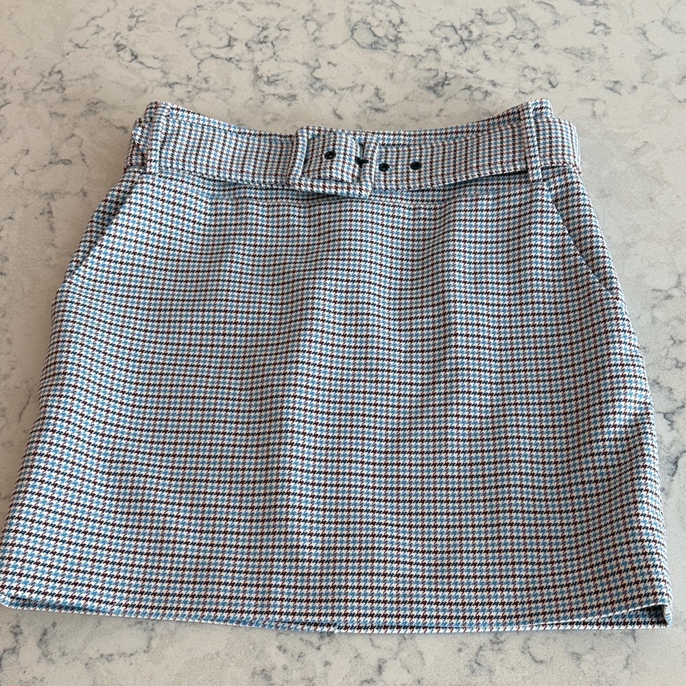 Veronica Beard Mini Skirt in Black, White and Brown Houndstooth